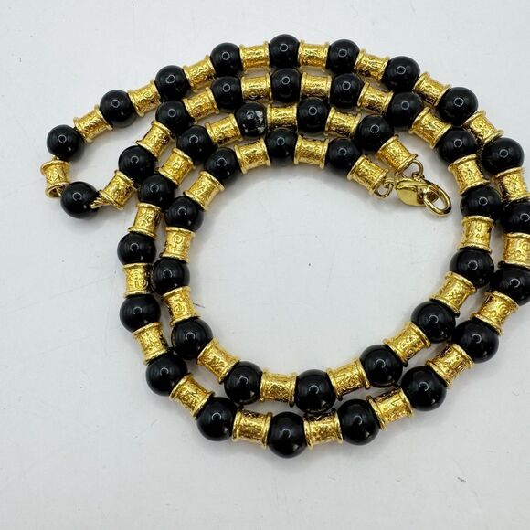 Liz Claiborne Vtg Black And Gold Regal Glam Beaded Necklace Bold Statement 28” - Picture 2 of 9